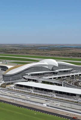 Portrait view "Ashgabat Airport"; Aluminum panels